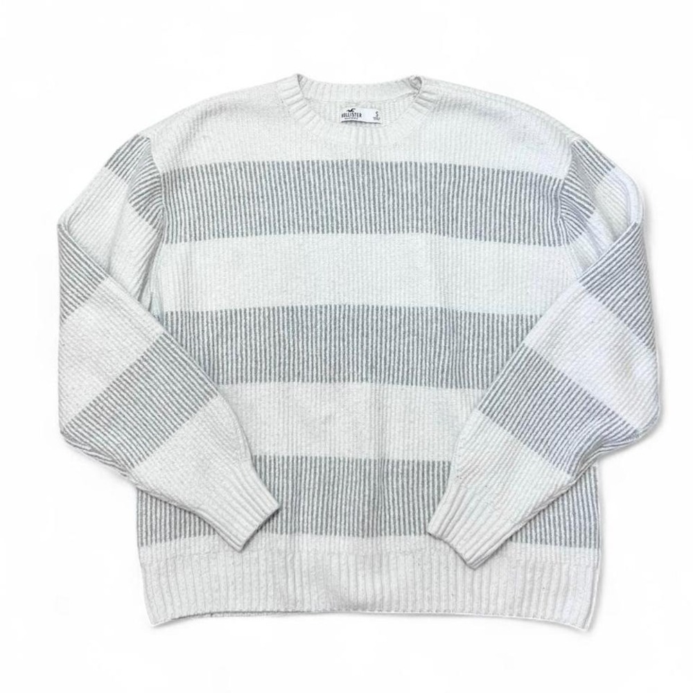 Hollister Striped Sweater Womens Small Oversized Cozy‎ Preppy Grey & White